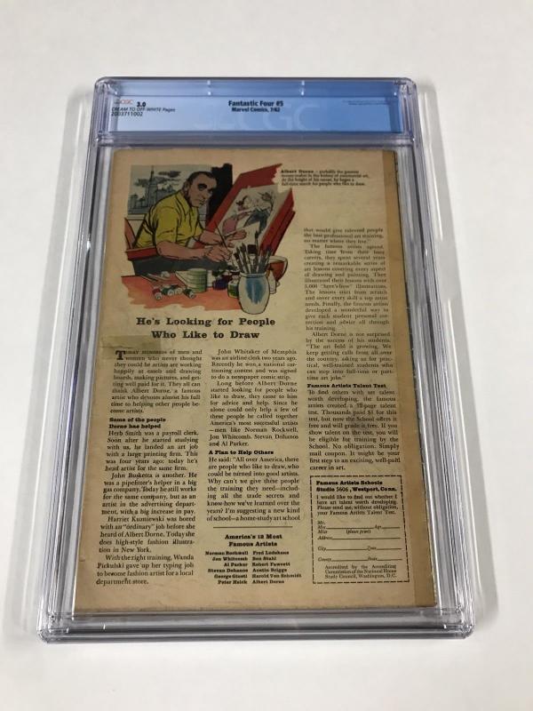 Fantastic Four 5 Cgc 3.0 Cream/Off White 1st First Appearance Dr. Doctor Doom