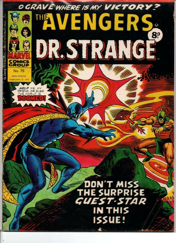 Avengers #75 - Dr Strange - Marvel UK - Magazine Size - 7p - 1975 - VG/FN