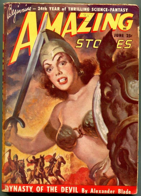 Amazing Stories Pulp June 1949-dynasty of the devil- Headlight cover VG-