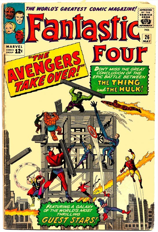 FANTASTIC FOUR #26 (May1964) 4.0 VG • HULK vs THING!!  Big AVENGERS Crossover!