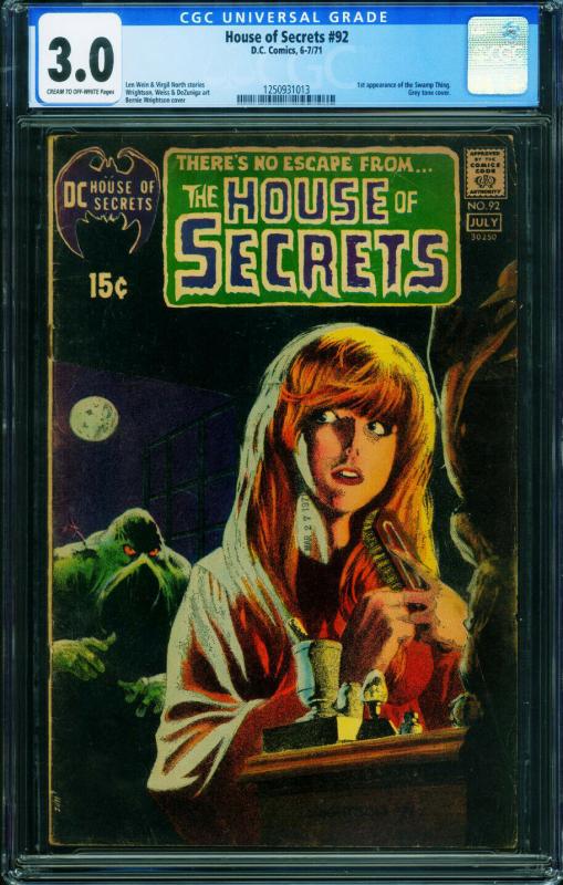 HOUSE OF SECRETS #92 CGC 3.0 FIRST SWAMP THING-BERNI WRIGHTSON 1250931013