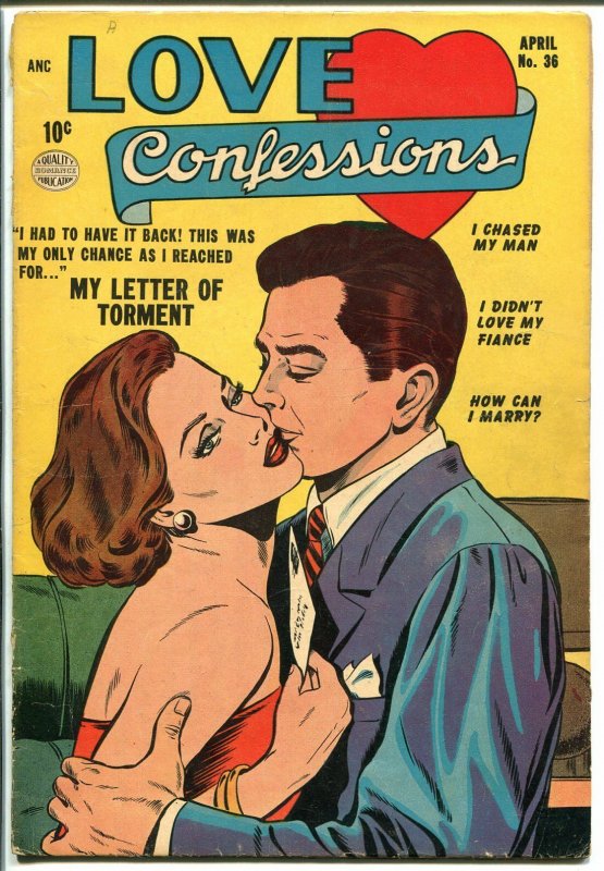 Love Confessions #36 1954-Quality-classic cover-spicy art-Good Girl Art-VG