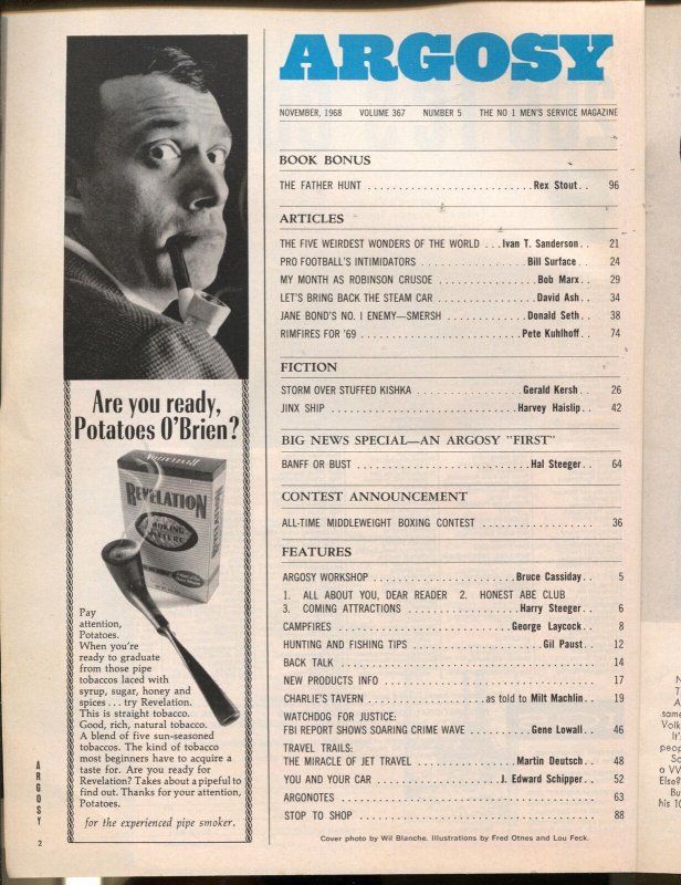 Argosy 11/1968-Popular-James Bomd-SMERSH-Nero Wolfe-Steeger-pulp thrills-VG/FN