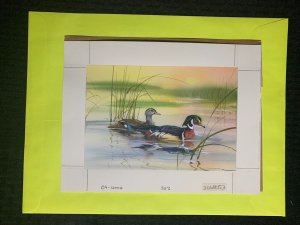 ON YOUR BIRTHDAY Painted Ducks Floating on Marsh 10x7.5 Greeting Card Art #4006