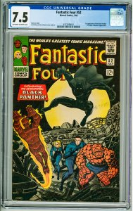Fantastic Four #52 (1966) CGC 7.5! OWW Pages! 1st App of the Black Panther!