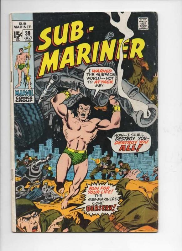 SUB-MARINER #39, VG+, Ross Andru, Marvel, 1968 1971, more in store