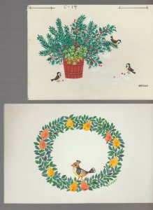 CHRISTMAS 2pcs Partridge Pear Wreath Birds 7x4.5 Greeting Card Art #C14 405