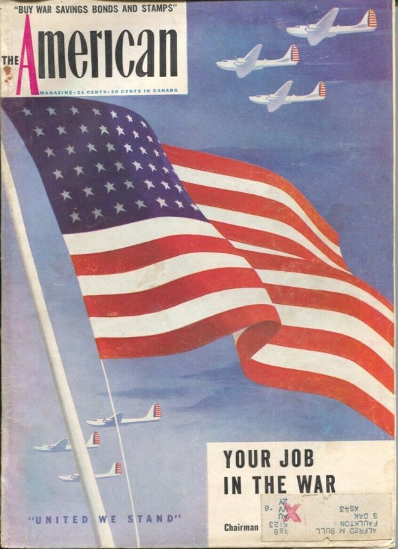 American Magazine 8/1942-American Flag cover-pulp fiction-classic car ads-Fai...