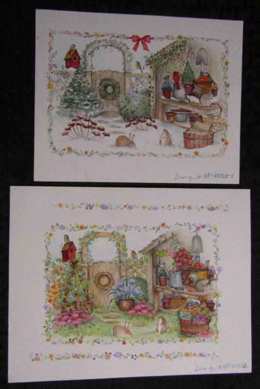 MOTHERS DAY Garden in Winter & Spring 2pcs 9.5x7.5 Greeting Card Art #0532