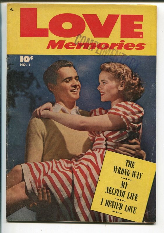 Love Memories #1 1949-Fawcett-1st issue-photo cover-soda shop-VG/FN