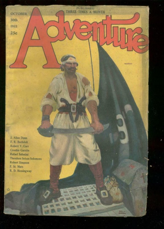 ADVENTURE PULP-OCT 30 1922-PIRATE TREASURE COVER-RIVERA G/VG 