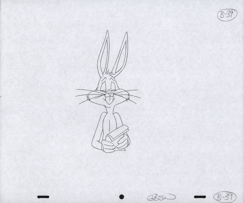 Bugs Bunny Animation Pencil Art - B-39 - Holding Papers - Eyes Shut