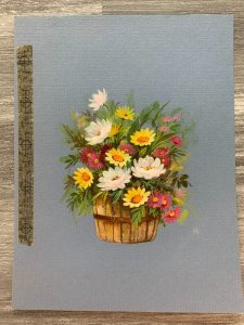 IN MY THOUGHTS Colorful Flowers in Wooden Tub 7x9.5 Greeting Card Art C9319