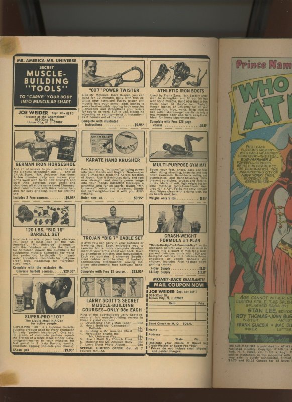 (1968) The Sub-Mariner #4: SILVER AGE! WE COMBINE SHIPPING! (3.5/4.0)