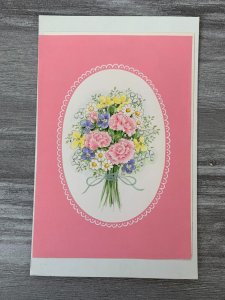 MOTHERS DAY Pink Purple & Blue Boquet in Oval 5.5x9 Greeting Card Art MD7512