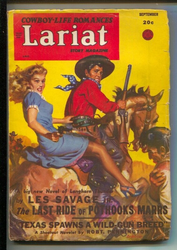 Lariat 9/1948-Headlight cover by Allen Anderson-Vivid pulp fiction by Les sav...