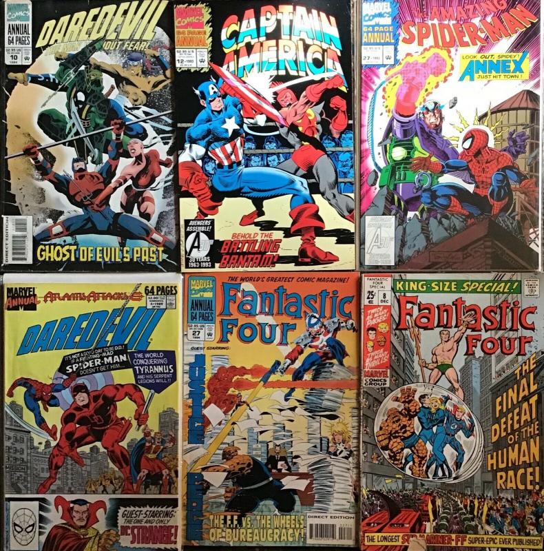 MARVEL ANNUALS 6 BOOK LOT.DAREDEVIL,AM.SPIDER-MAN,CAP.AMERICA,FANTASTIC 4