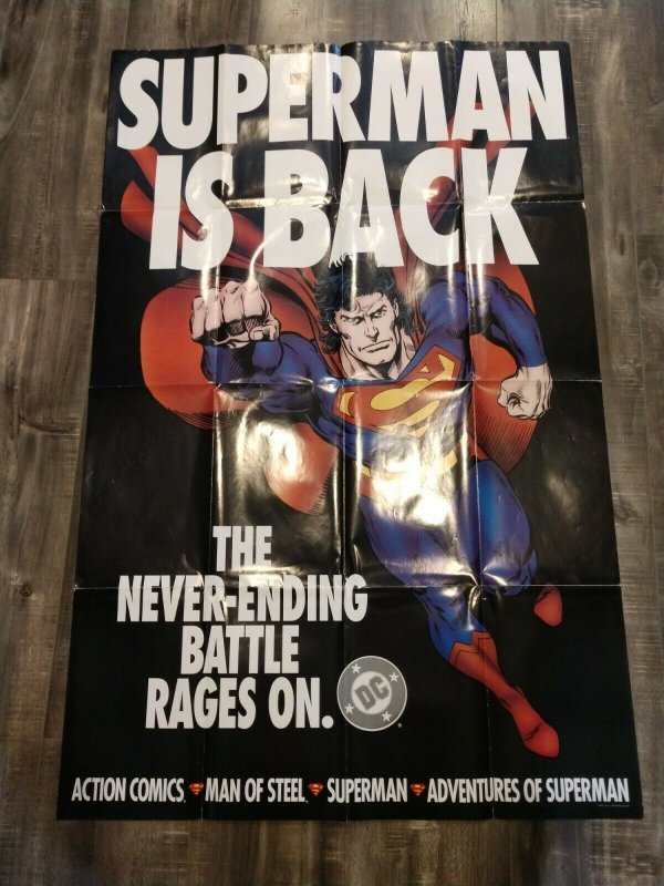 Superman is Back 1993 Never Ending Battle Man of Steel DC Comics PROMO Poster 