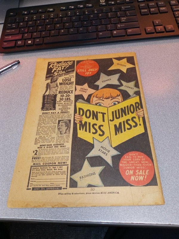 September 1947 MISS AMERICA Magazine comic book V7 #2 Marvel PATSY WALKER Atlas