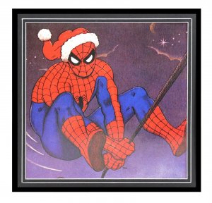 VINTAGE Framed 1988 Marvel Spider-Man Santa Claus 12x12 Poster Display