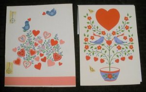 VALENTINE Blue Birds w/ Hearts Flowers 2pcs 5x6.5 Greeting Card Art #3566 3577