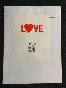 VALENTINES DAY Love Panda w/ Red Heart Balloon 5.5x7.5 Greeting Card Art V3209