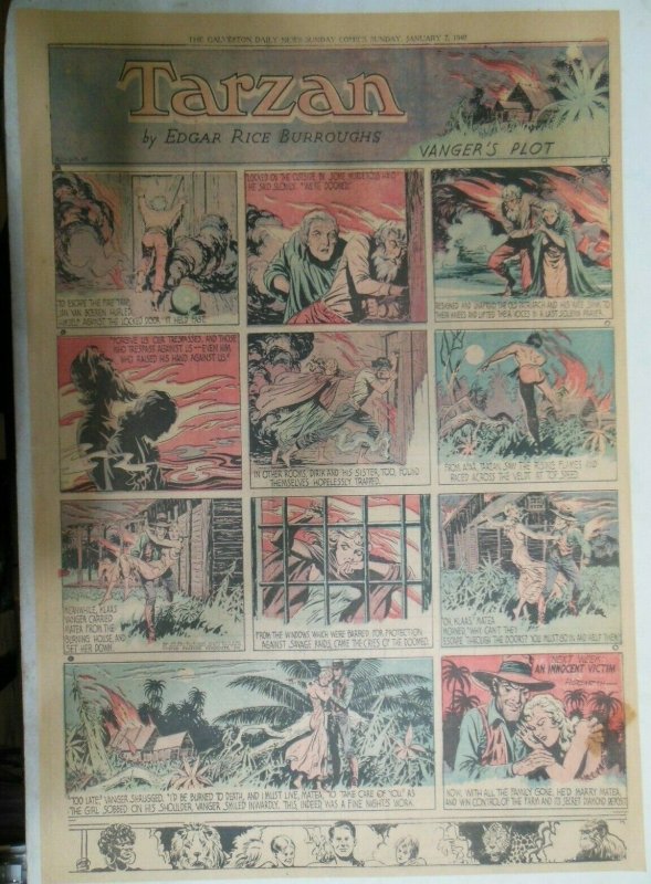 Tarzan Sunday Page #461 Burne Hogarth from 1/7/1940 Very Rare ! Full Page Size