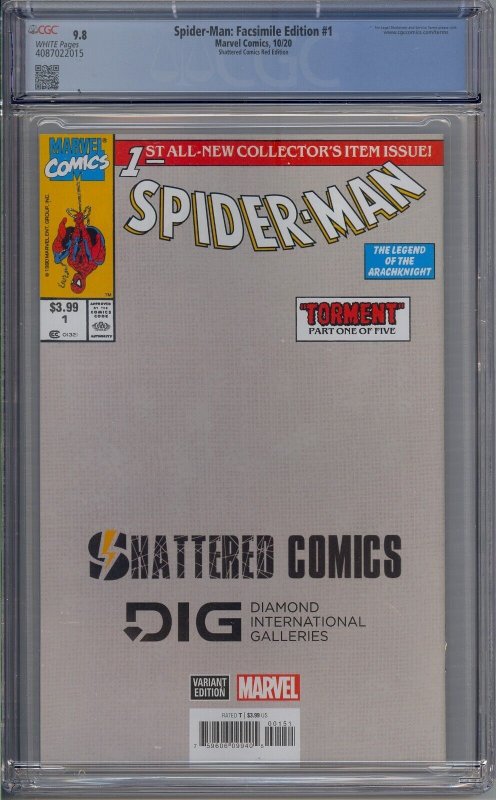SPIDER-MAN FACSIMILE EDITION #1 CGC 9.8 SHATTERED COMICS RED EDITION