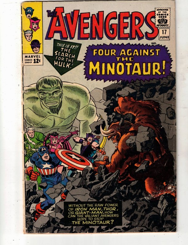 The Avengers #17 (1965) VG+ Affordable-Grade 1st Minotaur! Incredible Hulk Cover