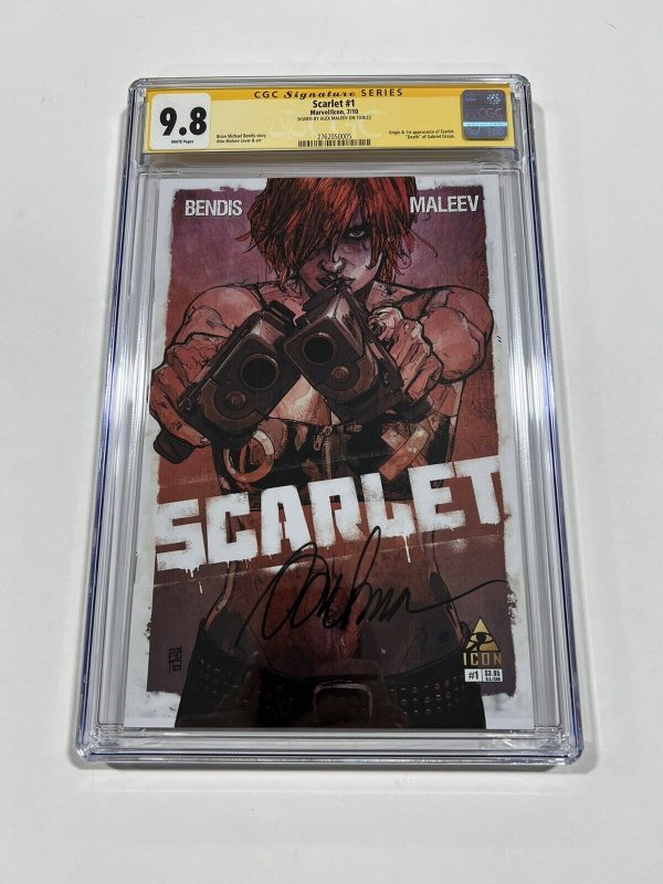 SCARLET 1 CGC 9.8 WHITE PAGES SIGNATURE SERIES SS SIGNED ALEX MALEEV MARVEL 2010