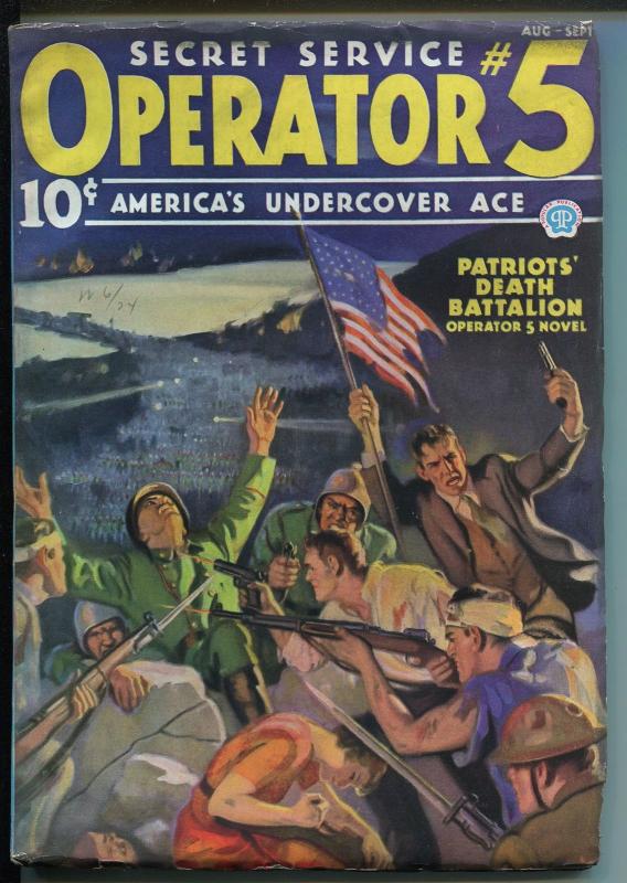 OPERATOR #5  8/1936-POPULAR-FILE COPY-AMERICAN FLAG-PATRIOT'S DEATH MARCH-vf