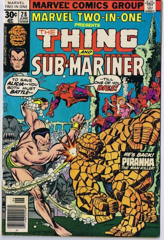 Marvel Two in One #28 ORIGINAL Vintage 1977 Thing Sub Mariner 