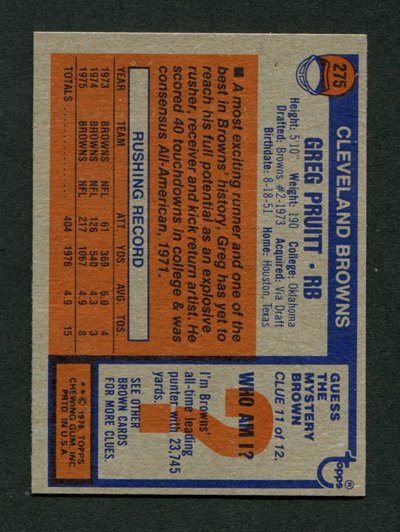 1976 Topps Greg Pruitt #275 NM-MT  Cleveland Browns
