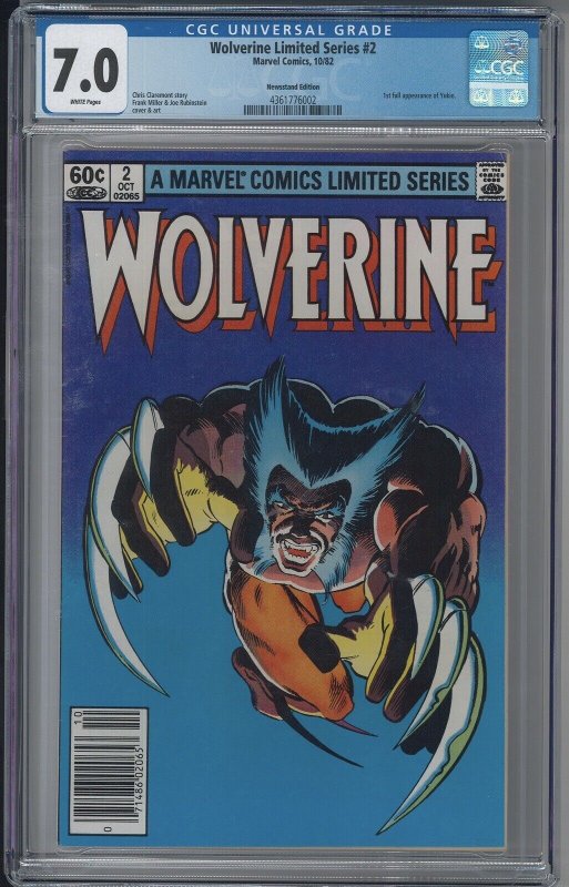 WOLVERINE 2 Limited Series CGC 7.0 FNVF WP 1st Yukio Frank Miller 1982 Newsstand