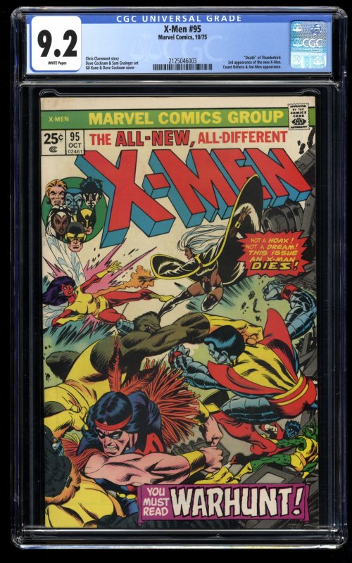 X-Men #95 CGC NM- 9.2 White Pages Death of Thunderbird! Marvel Comics