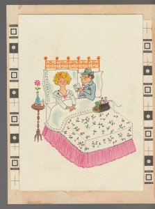 SICK IN BED With a Doctor Cartoon 6.5x8.5 Greeting Card Art #C9621