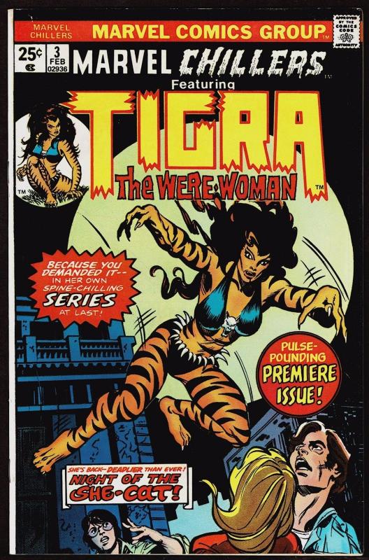 Marvel Chillers #3 (Feb 1976, Marvel) Tigra Series Starts, Origin 7.5 VF-