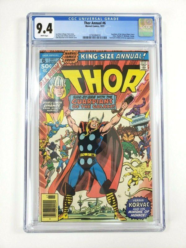 THOR Annual #6 CGC Grade 9.4 White Pages Marvel Comics 1977 Korvac Brahl Achemon