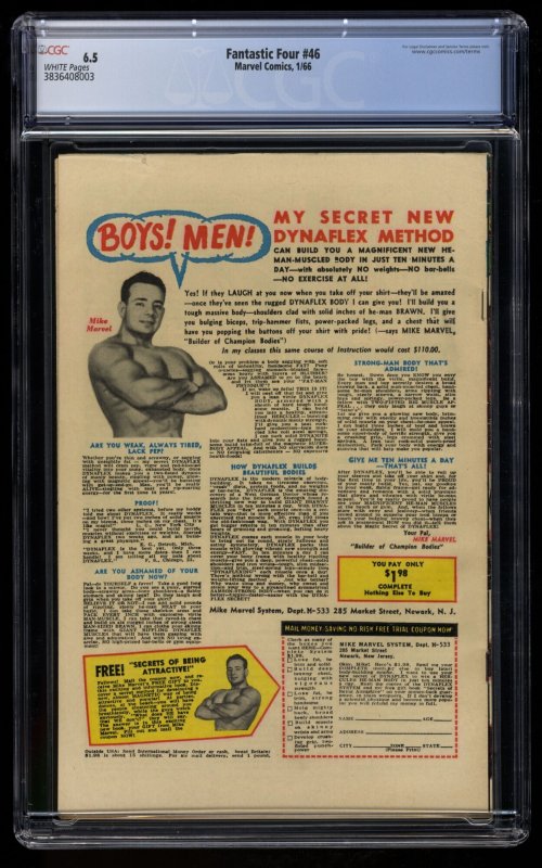 Fantastic Four #46 CGC FN+ 6.5 White Pages 1st Black Bolt!