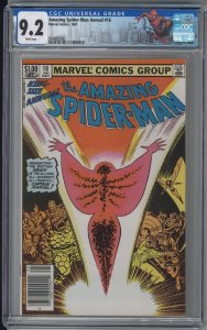 AMAZING SPIDER-MAN ANNUAL 16 CGC 9.2 1st Captain Marvel Monica Rambeau NEWSSTAND