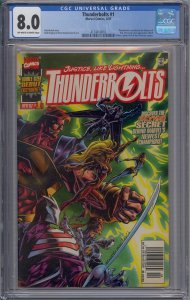 THUNDERBOLTS #1 CGC 8.0 SPIDER-MAN BLACK WIDOW NEWSSTAND MARK BAGLEY