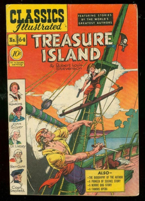 CLASSICS ILLUSTRATED #64 HRN 62-TREASURE ISLAND-1ST ED. FN-