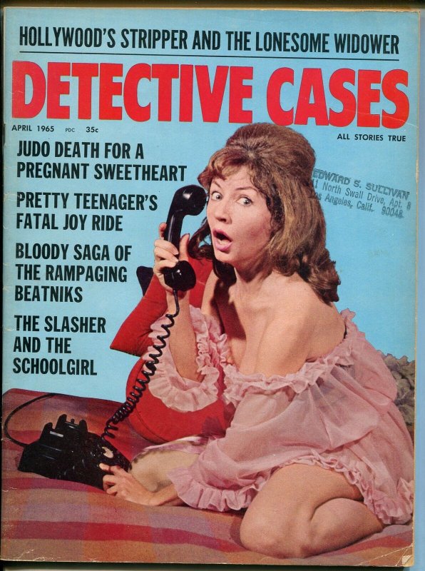 Detective Cases 4/1965-Brookside-telephone cover-crime & pix-pulp thrills-FN