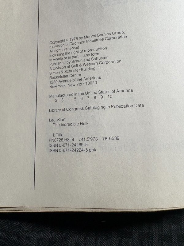 1978 THE INCREDIBLE HULK by Stan Lee SC Poor/GD 1.5 Fireside