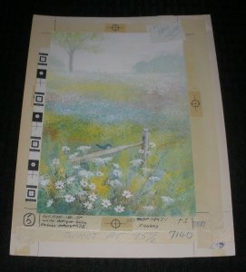 BIRTHDAY Bird on Fence in Field w/ Flowers 7.5x10 Greeting Card Art #7140