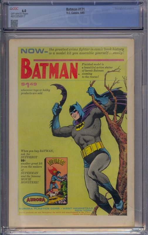 BATMAN #171 CGC 6.0 1ST SILVER AGE RIDDLER APP TV PILOT BASED ON STORY 