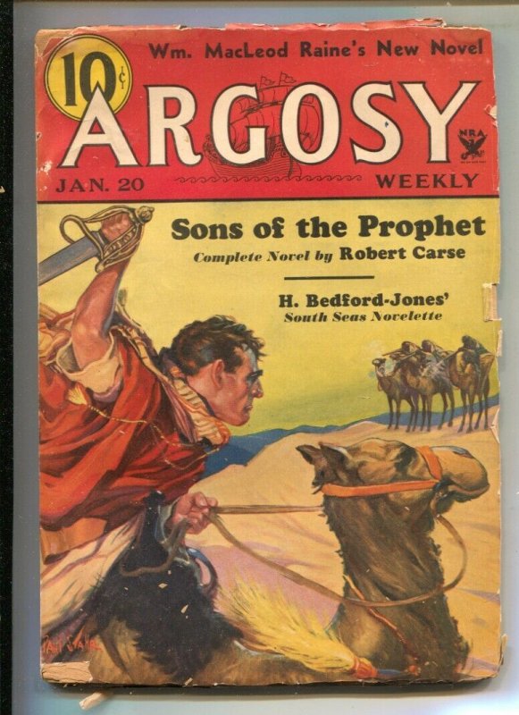 Argosy 1/20/1934-Paul Stahr cover art-H. Bedford-Jones South Sea story-Col. J...