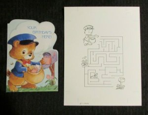 BIRTHDAY Teddy Bear Mailman 2pcs 7.5x9.5 Greeting Card Art #1010 w/ 2 Cards