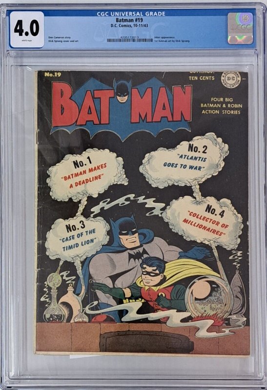 BATMAN #19 CGC 4.0 JOKER 1ST DICK SPRANG WHITE PAGES