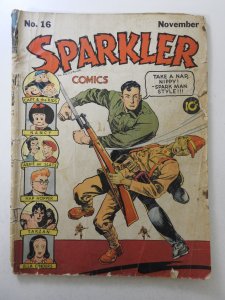 Sparkler Comics #16 (1942) Great WWII Cover! 1st Page Rip in half Poor Condition